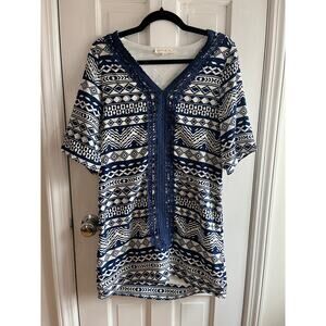 PAINTED THREADS Boho Floral Mini Dress | French Coastal Lace Trim | Small